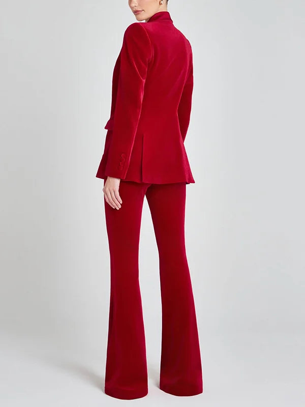 Sofia | Blazer in Velluto Rosso con Revers a Picco