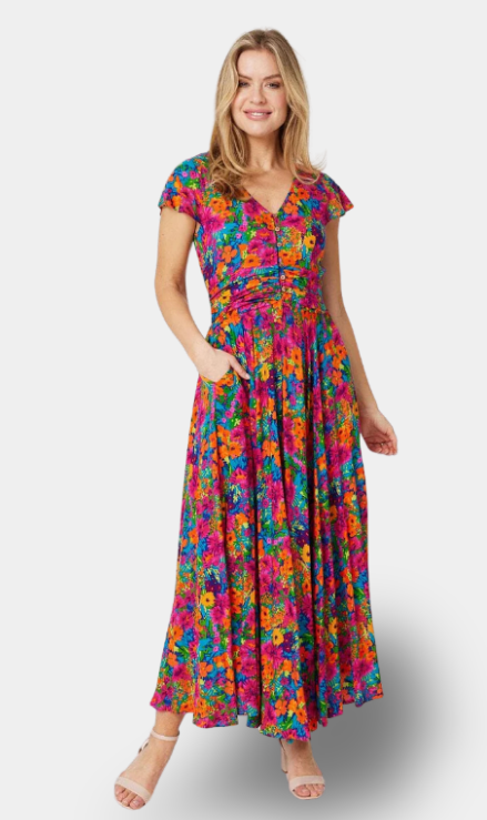 Anais Vestito Lungo Floreale in Rosa