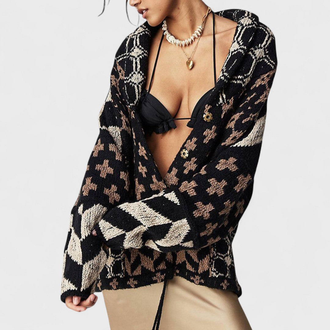 Portia - Cardigan vintage con colletto button down e manica lunga