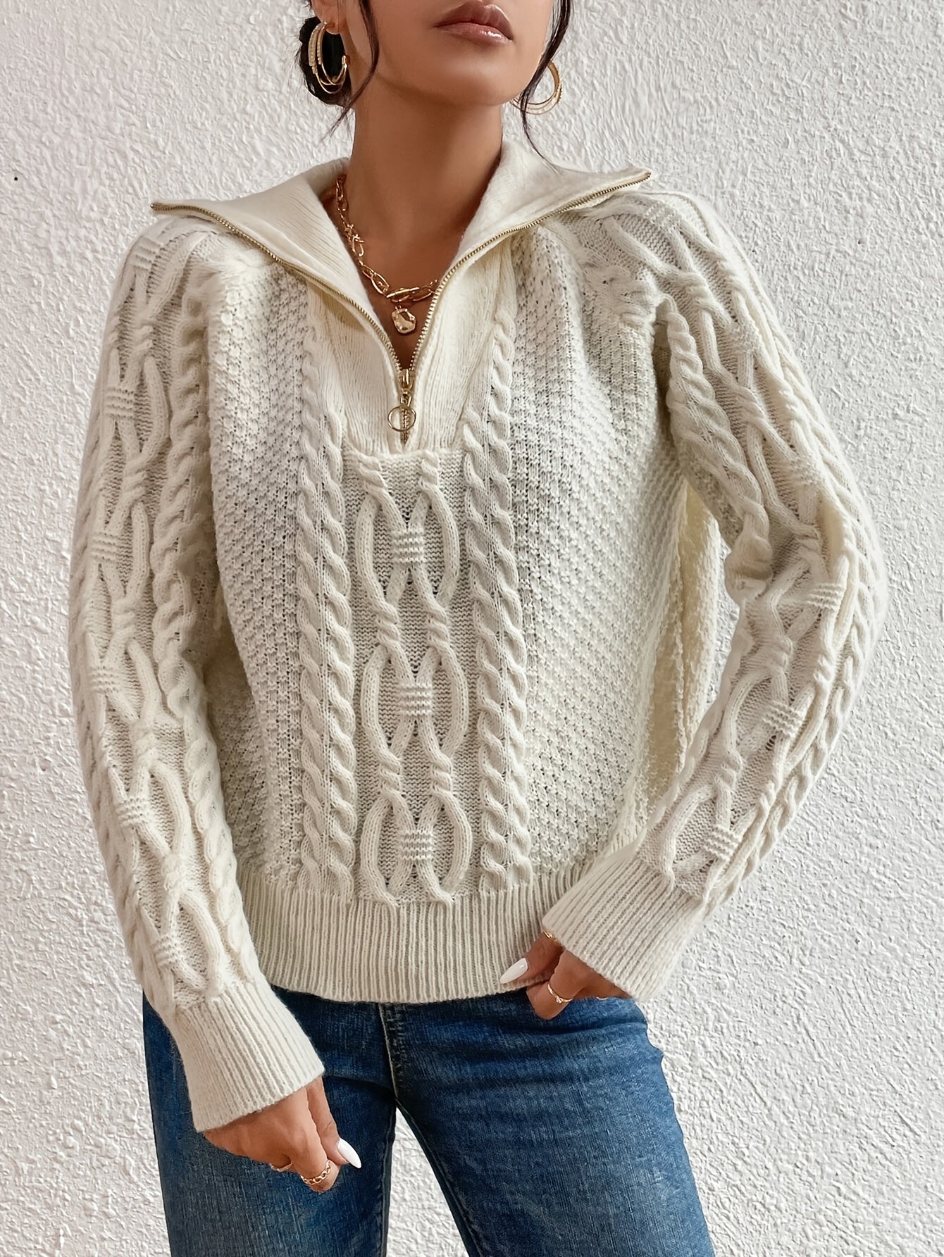 Harlow – Maglione a Treccia con Collo Zip
