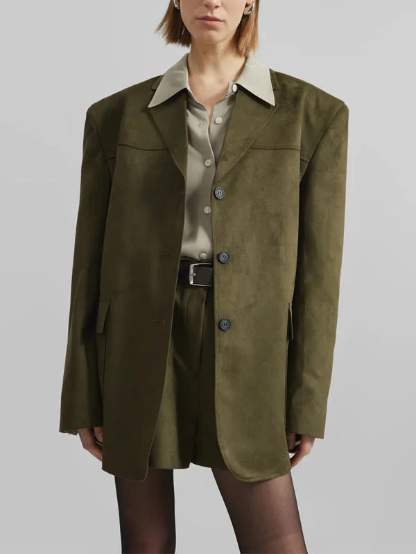 Sofia | Blazer Oversize in Suede Verde Militare