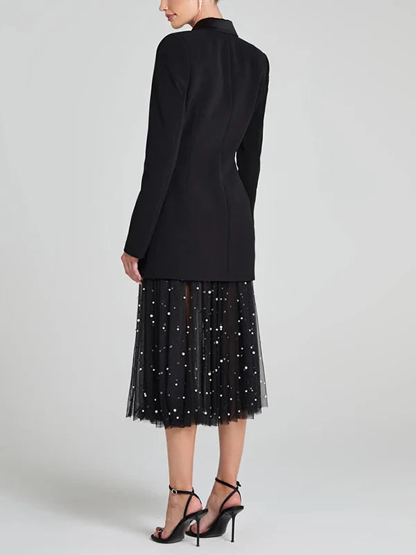 Sofia | Blazer reversibile in satin nero con doppia fila di bottoni