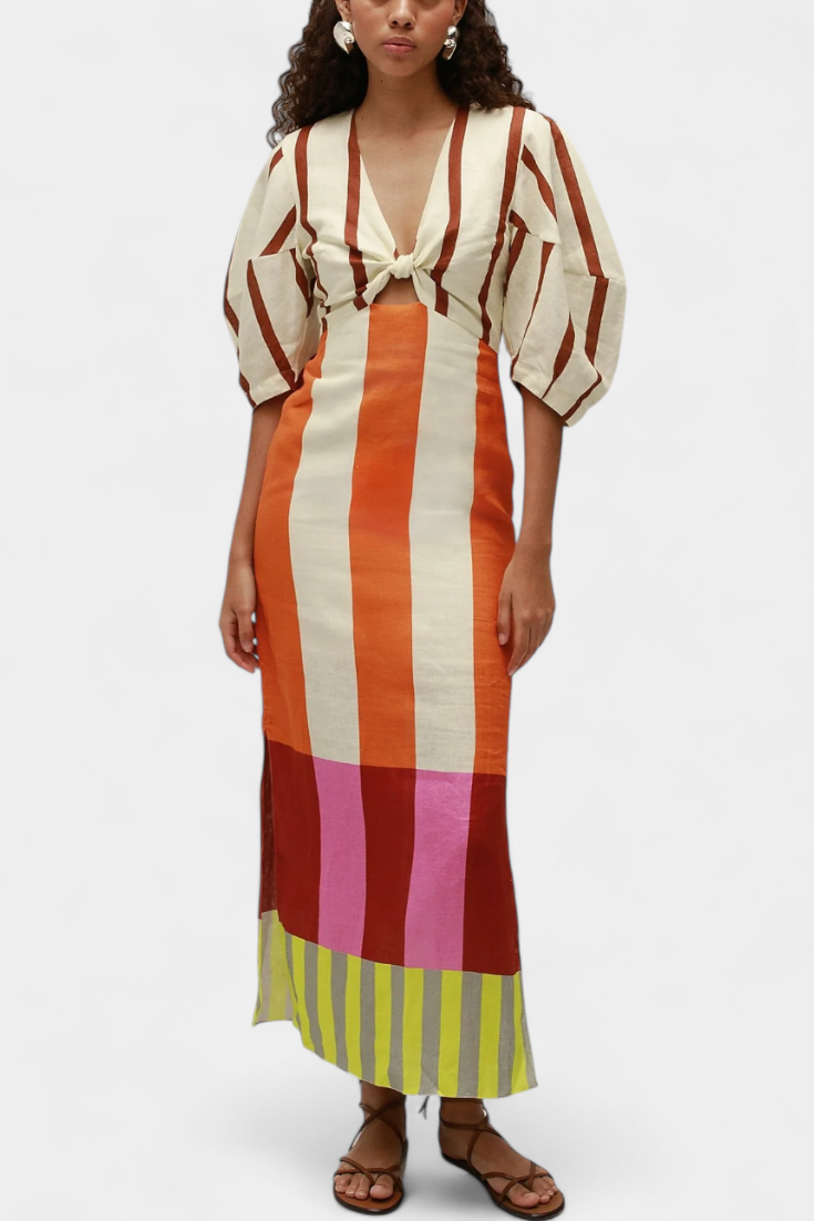 Alison | Abito Lungo Multicolor con Nodo Frontale