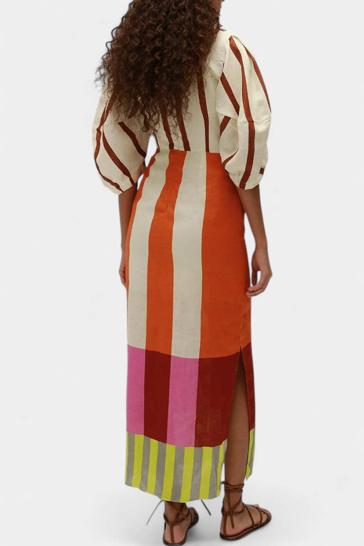 Alison | Abito Lungo Multicolor con Nodo Frontale