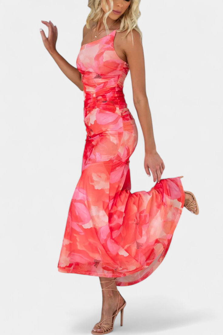 Abigail Vestito Floreale a Una Sola Manica