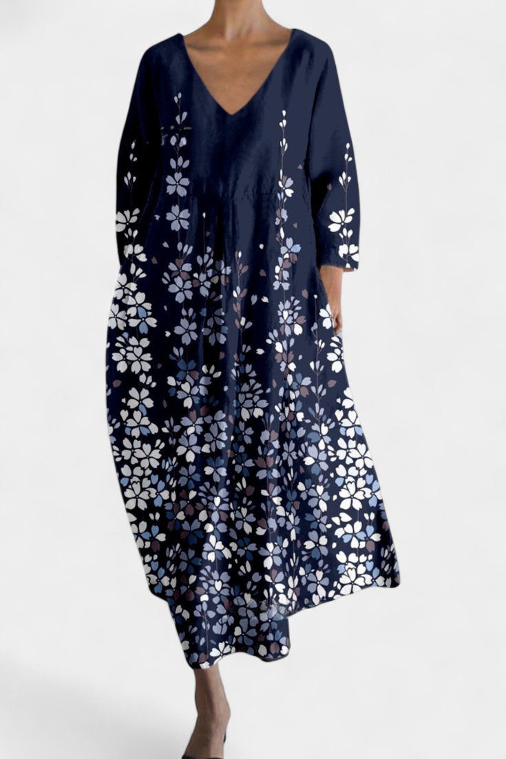 Anne Vestito Lungo Colorato con Scollatura a V