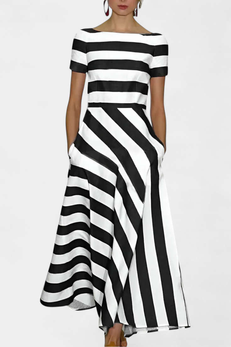 Abito Maxi a Righe Lustra con Taglio Fluido