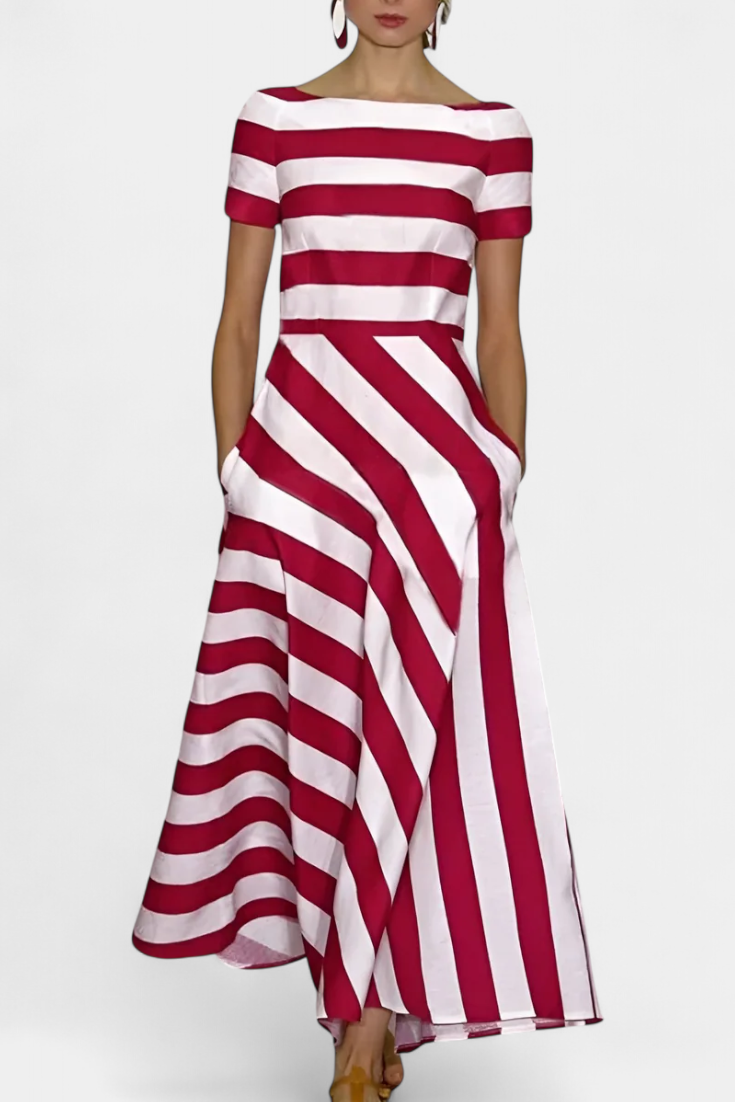 Abito Maxi a Righe Lustra con Taglio Fluido