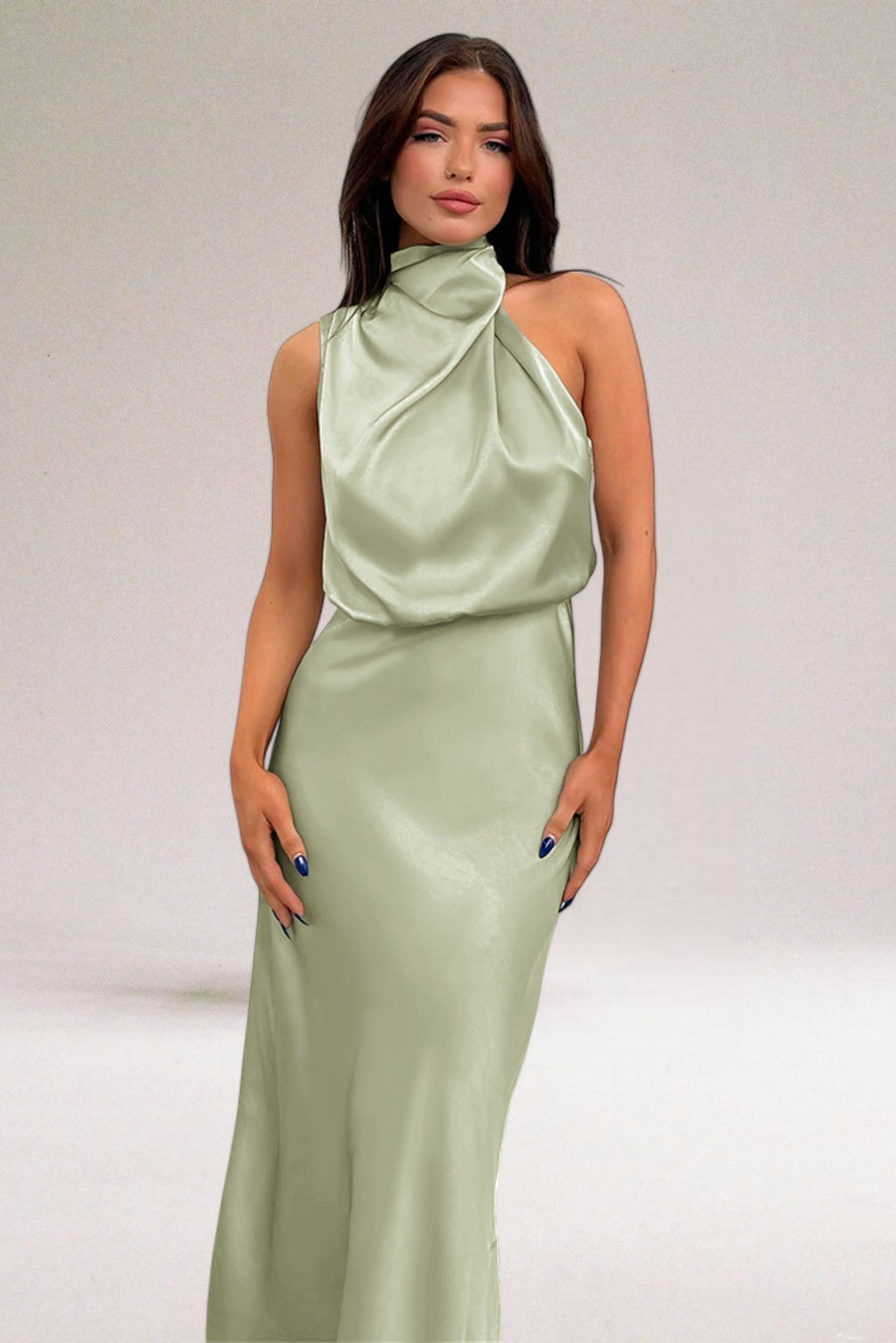 Victoria™ | Glamorous Satin Dress with Halter Neck