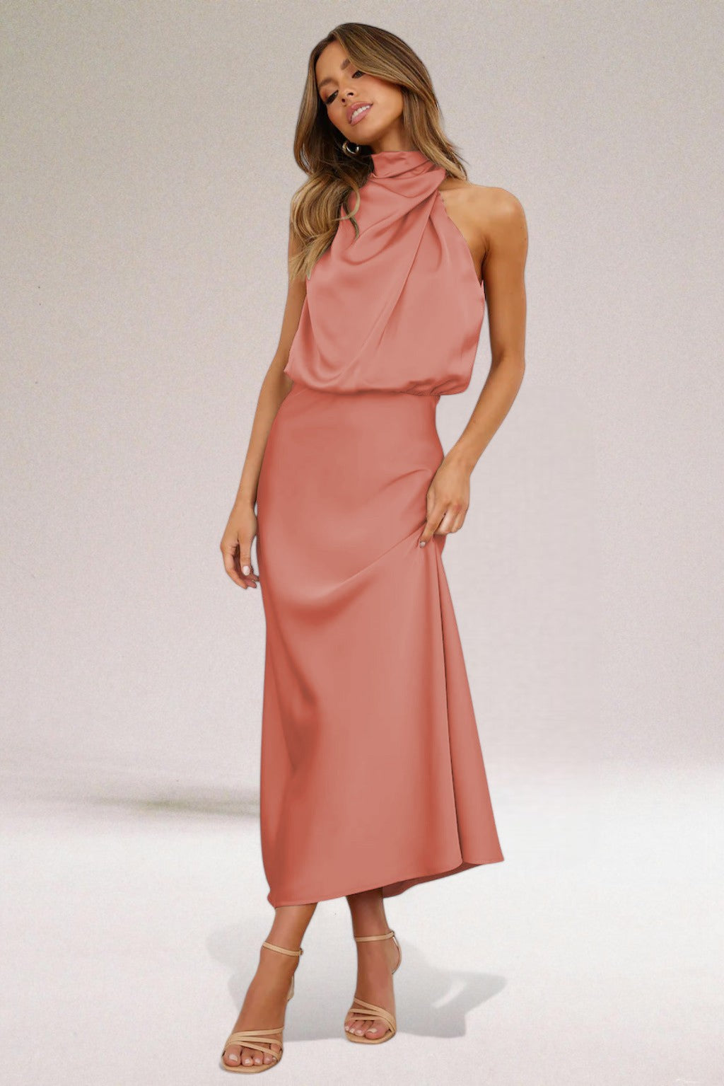 Victoria™ | Glamorous Satin Dress with Halter Neck