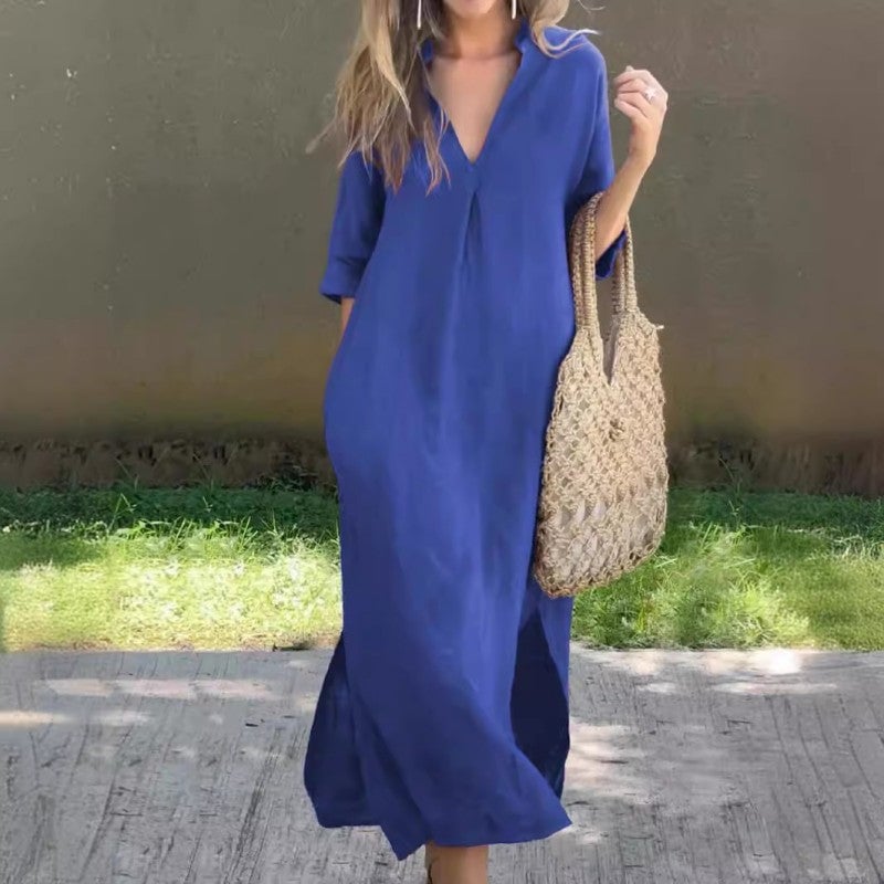 Victoria™ | Casual V-Neck Linen Dress