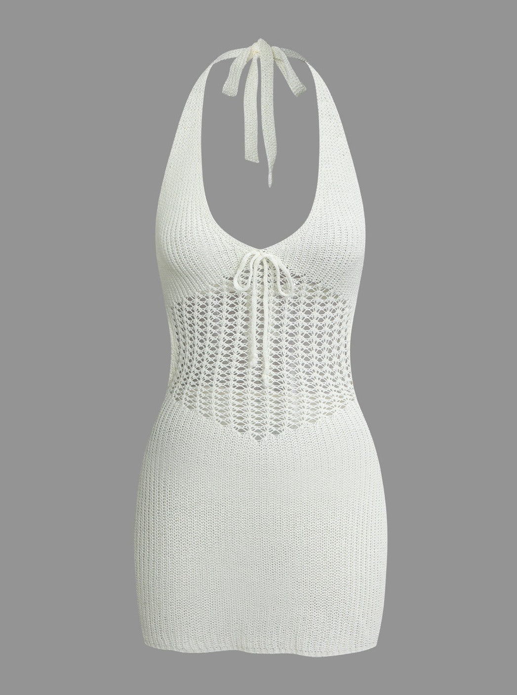 Victoria™ | Halter Neck Backless Knitted Mini Dress with Crocheted Waist