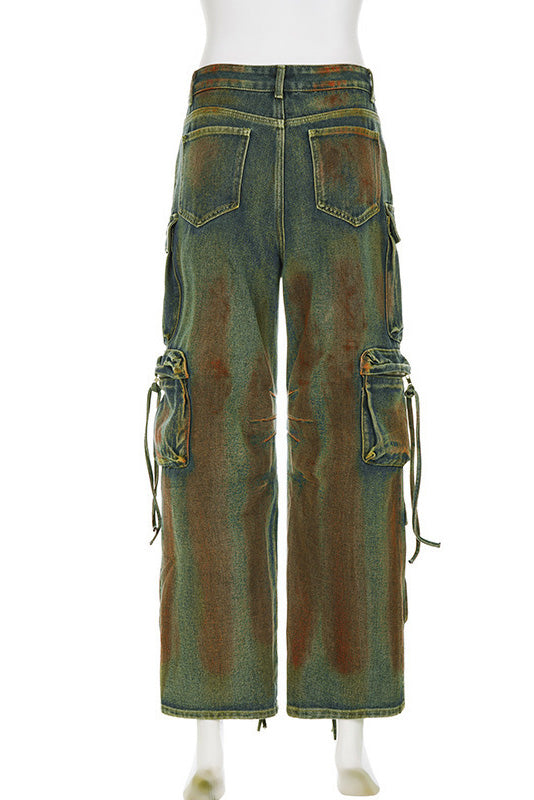 Sofia™ | Pantaloni cargo in denim a vita alta