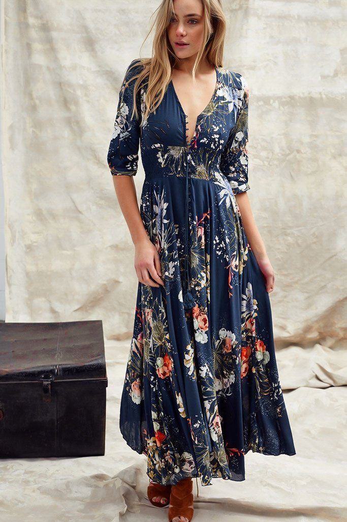 Emma – Vestito Maxi Indiana in Stampa Indigo