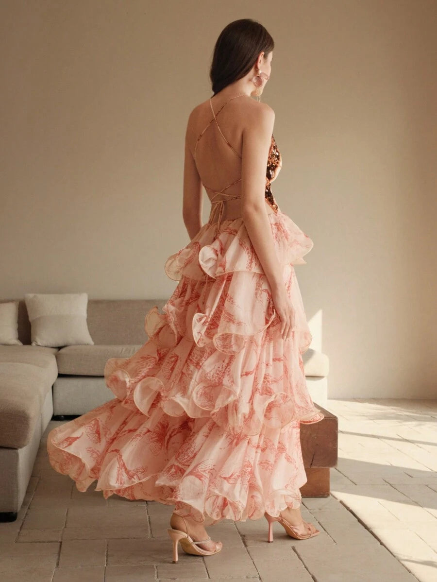 Fiorella | Abito Volant con Dettagli Brillanti