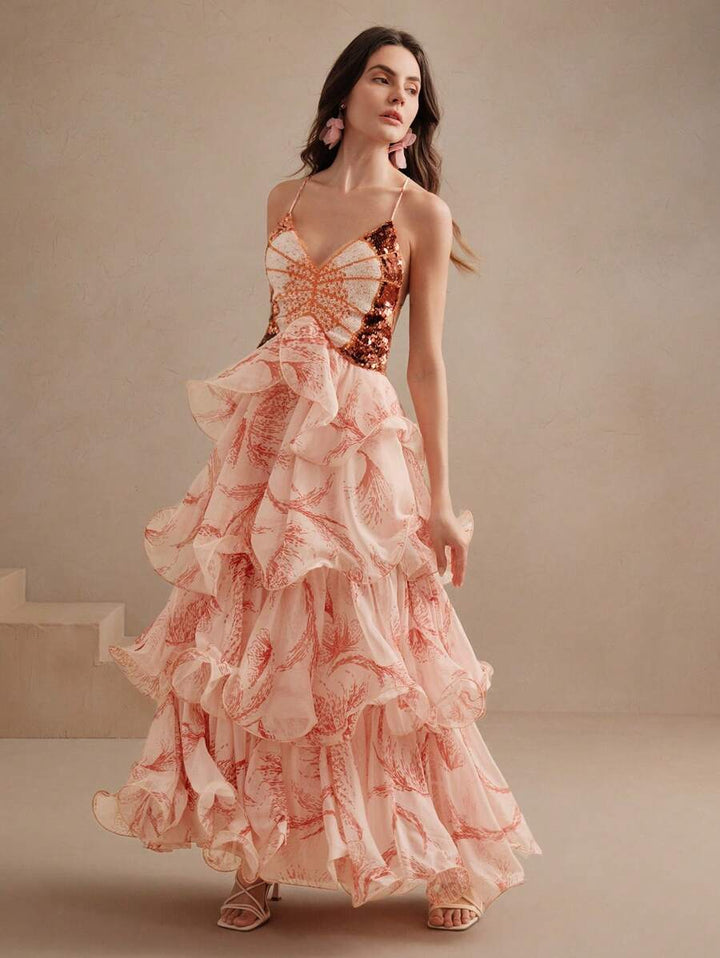 Fiorella | Abito Volant con Dettagli Brillanti