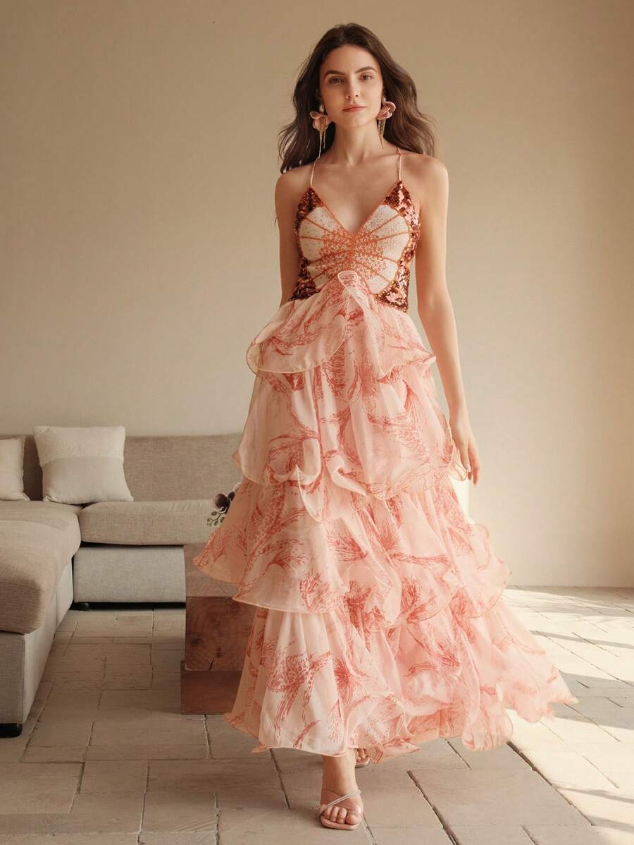 Fiorella | Abito Volant con Dettagli Brillanti