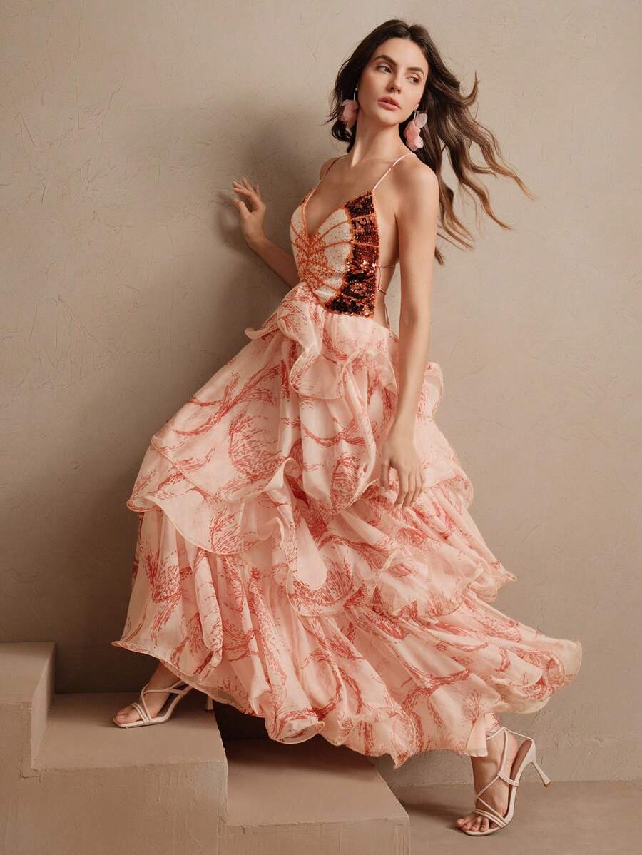 Fiorella | Abito Volant con Dettagli Brillanti