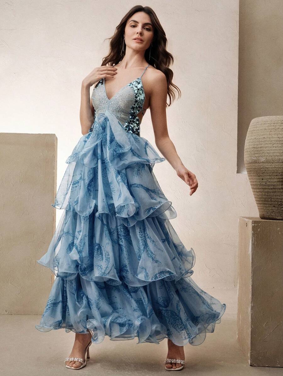 Fiorella | Abito Volant con Dettagli Brillanti