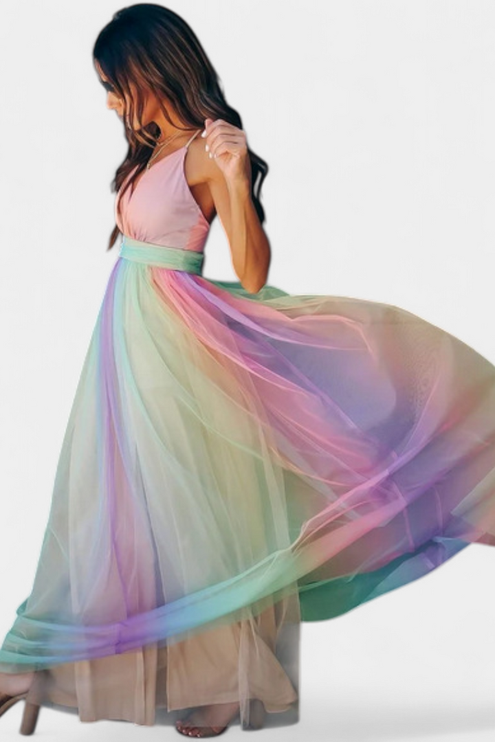 Gretchen Vestito a Righe Multicolore con Scollatura a V