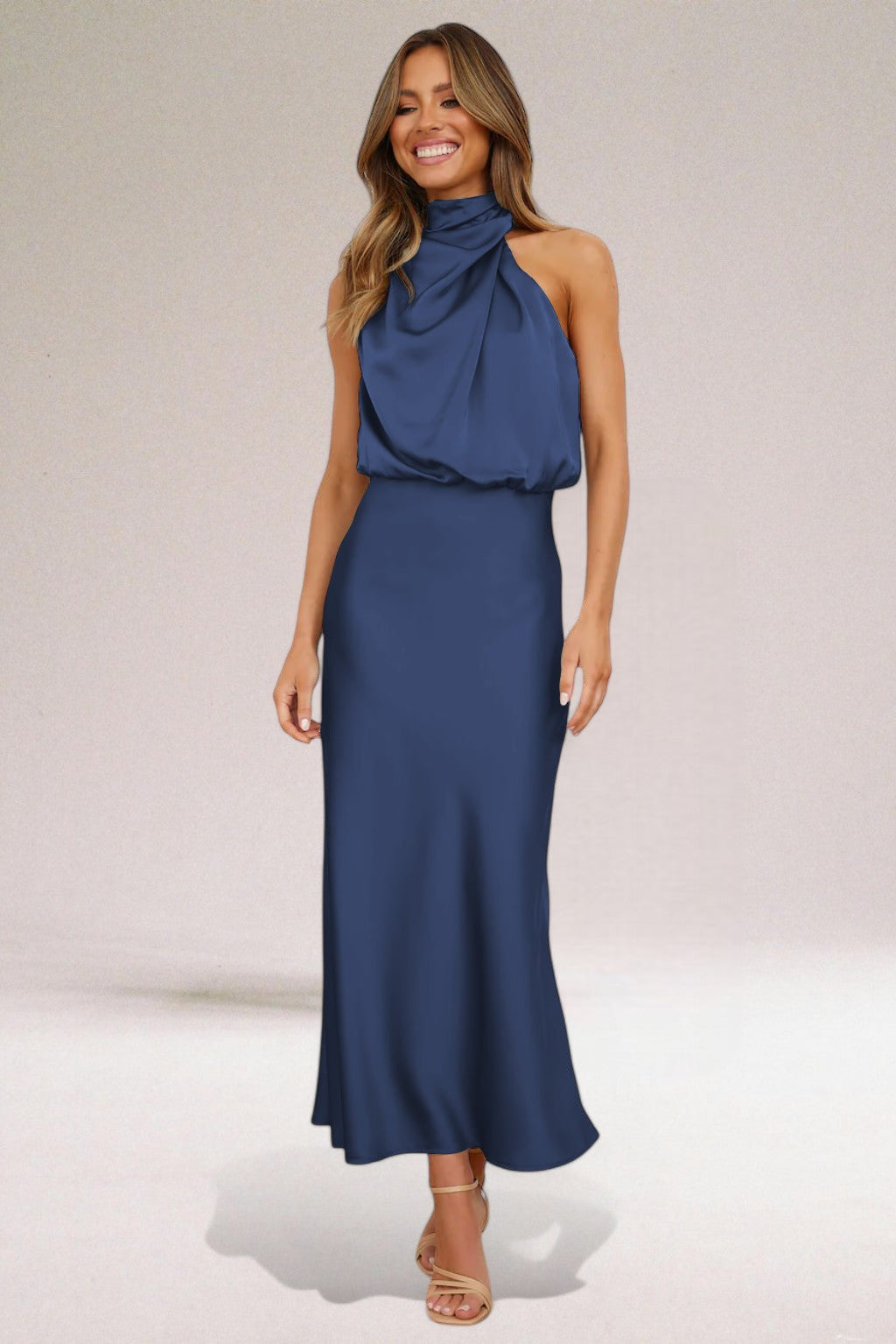 Victoria™ | Glamorous Satin Dress with Halter Neck