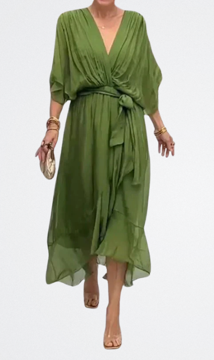 Monica - Vestito in chiffon di seta con scollatura a V