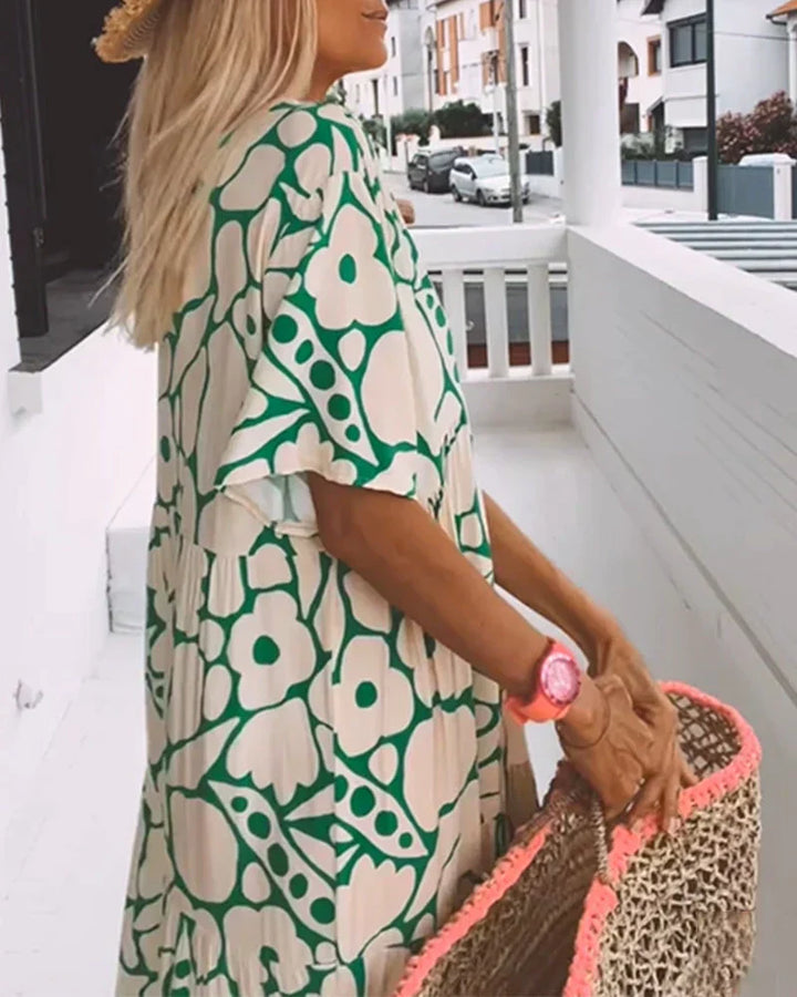 CHRISTINE | Abito Lungo Estivo con Taglio Fluido e Motivo Grafico Elegante