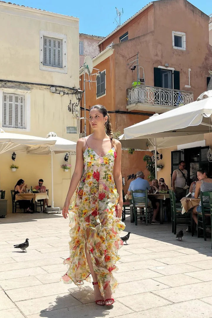 Rosa | Abito Estivo con Volant e Stampa Floreale