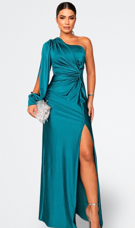 Vale | Vestito satinato a una manica