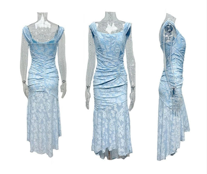 Giulia | Abito maxi floreale blu campanula