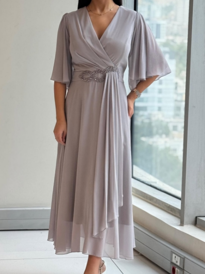 Francesca | Elegante abito maxi in chiffon con scollatura a V