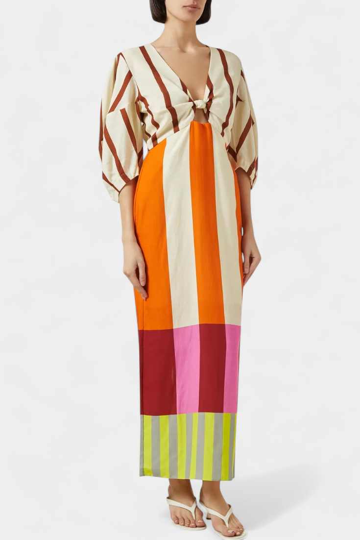 Alison | Abito Lungo Multicolor con Nodo Frontale