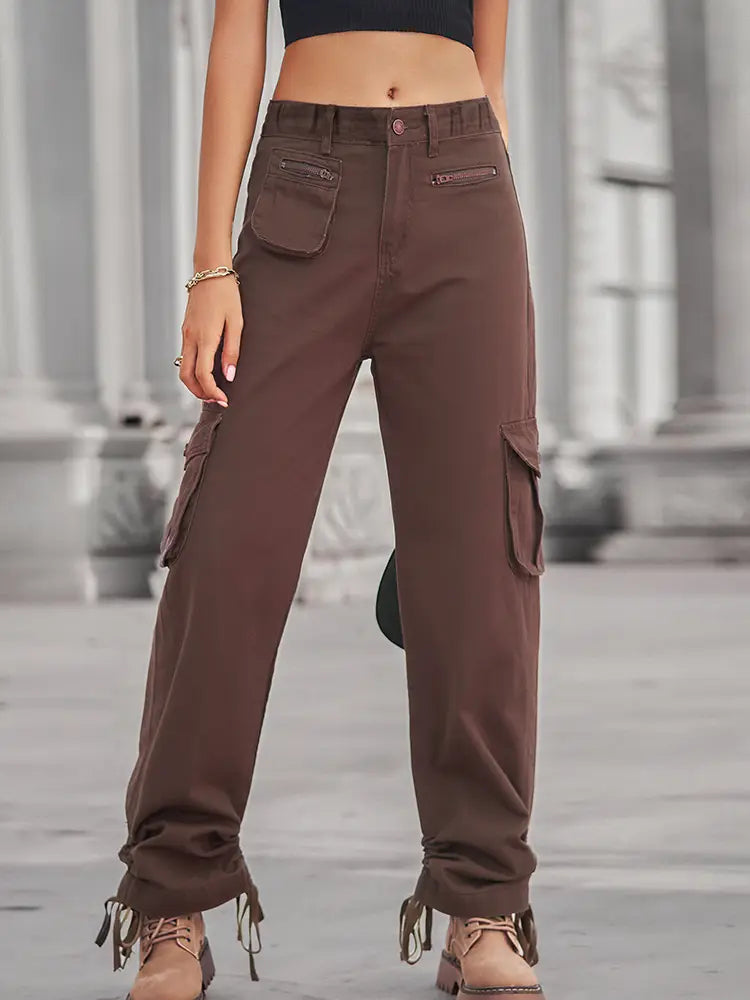 Victoria™ | Casual Drawstring Denim Cargo Trousers with Zipper Pockets