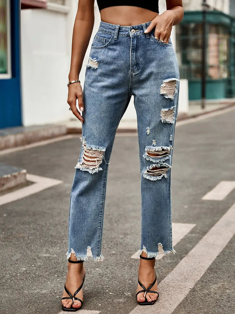 Victoria™ | Trendy Distressed Slim-Fit Cropped Jeans