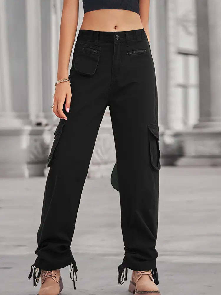 Victoria™ | Casual Drawstring Denim Cargo Trousers with Zipper Pockets