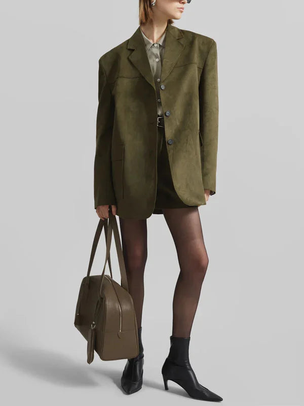 Sofia | Blazer Oversize in Suede Verde Militare