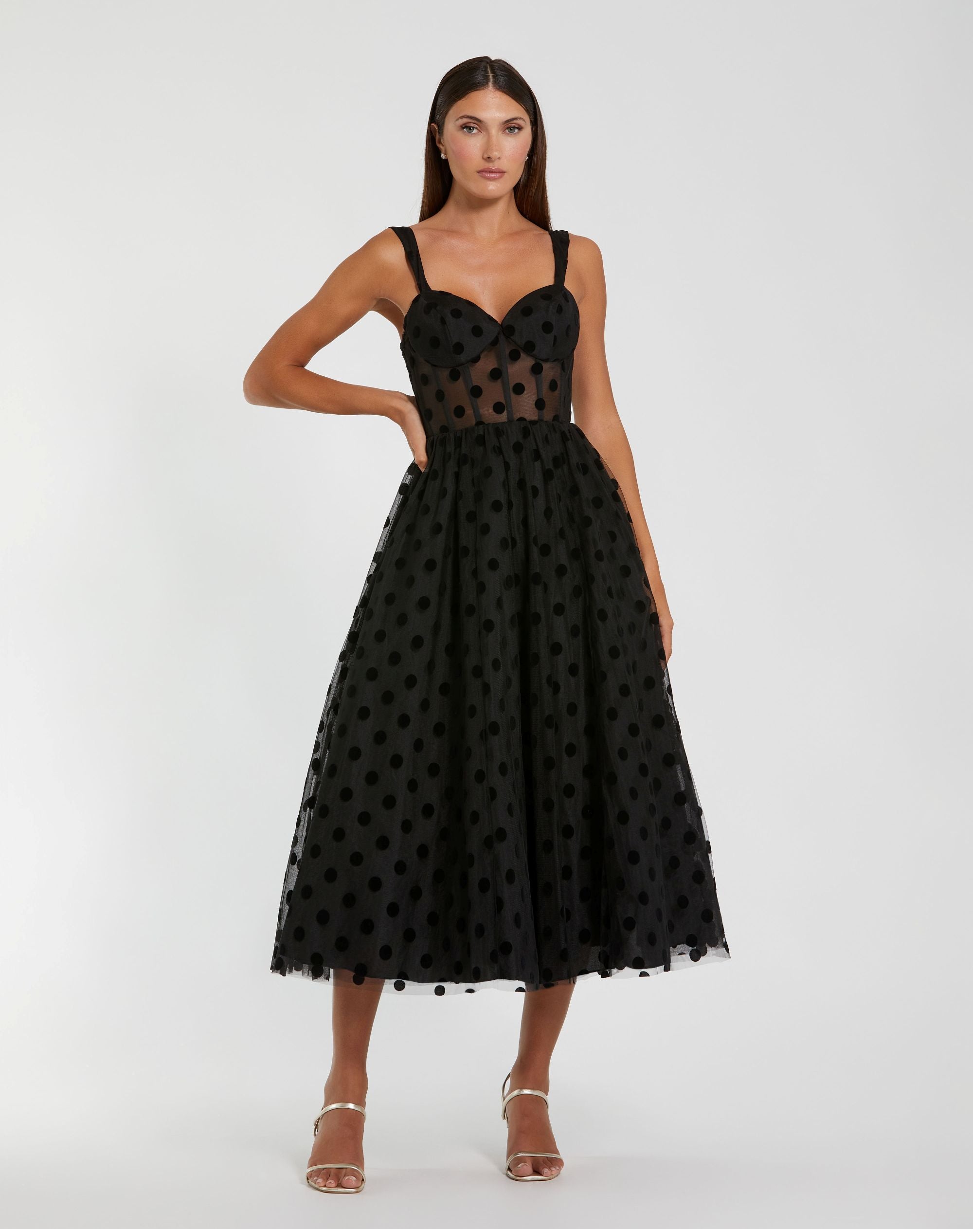 Victoria™ | Black Polka Dot Net Bustier A-Line Midi Dress