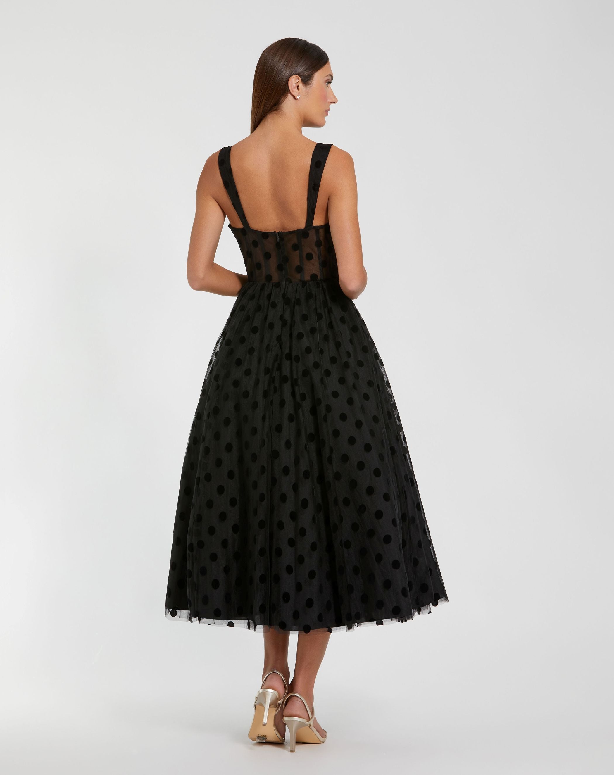 Victoria™ | Black Polka Dot Net Bustier A-Line Midi Dress