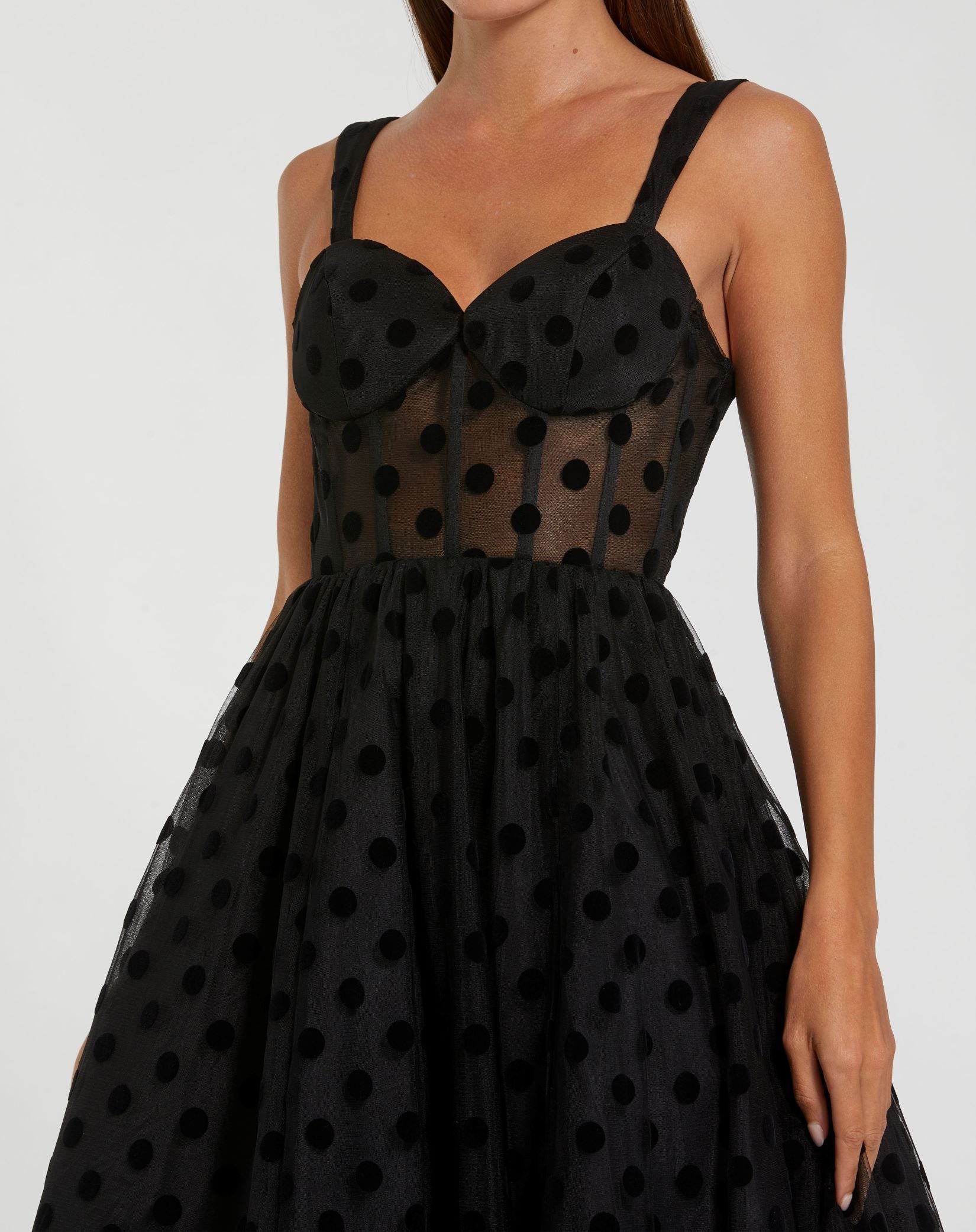 Victoria™ | Black Polka Dot Net Bustier A-Line Midi Dress