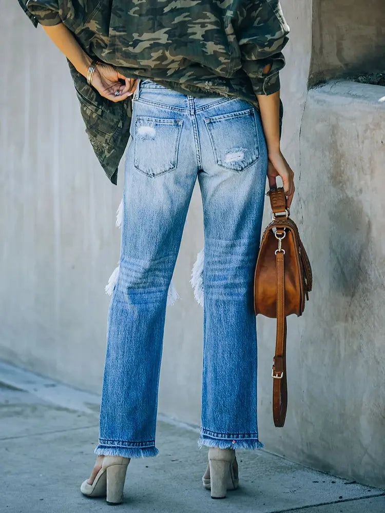 Victoria™ | Ripped Distressed Beggar-Style Denim Trousers