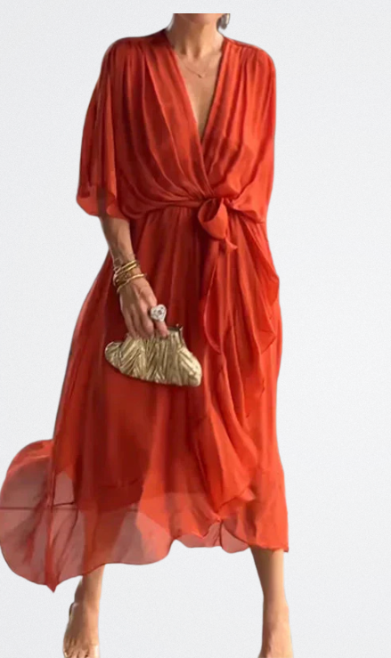 Monica - Vestito in chiffon di seta con scollatura a V