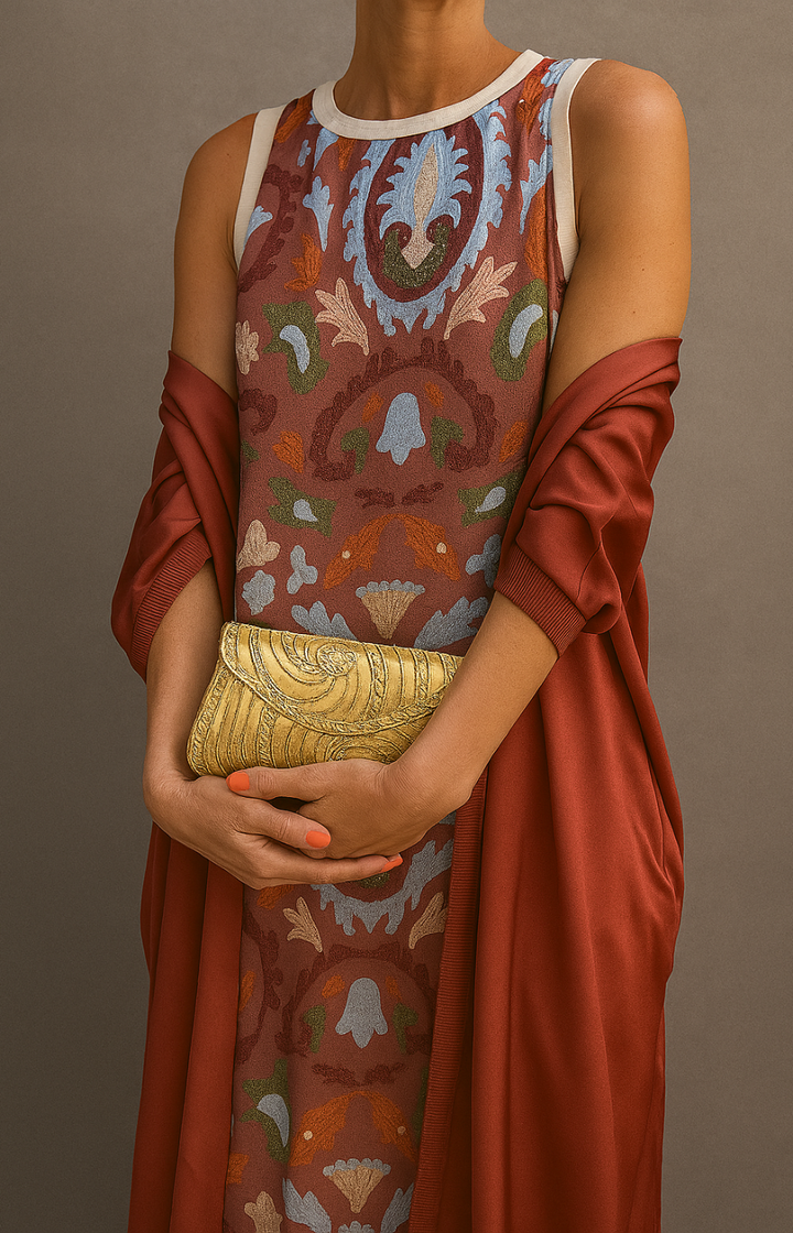 Raffaella | Abito Lungo Elegante con Stola Coordinata e Linea Raffinata per Eventi Speciali