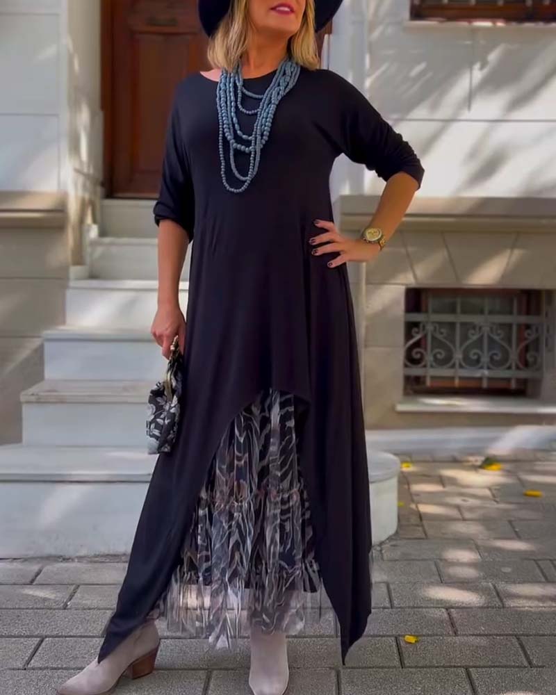 RAFFAELLA | Abito Asimmetrico a Maniche Lunghe con Gonna Effetto Tulle per un Look Chic e Unico