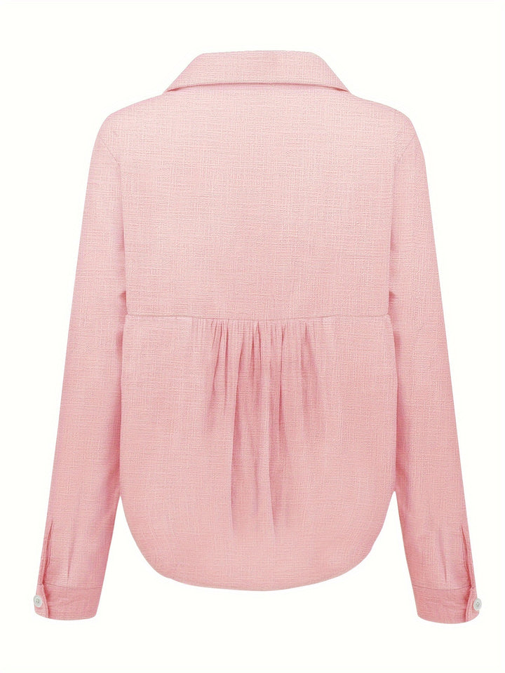 Long Sleeve Linen Shirt, Casual Button Up Shirt For Spring & Fall, Women's Clothing