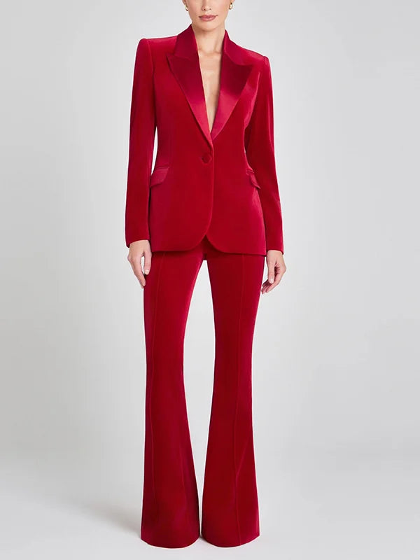 Sofia | Blazer in Velluto Rosso con Revers a Picco
