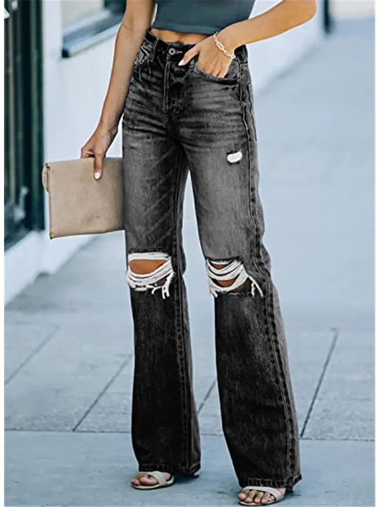 Victoria™ | High Waisted Distressed Denim Trousers