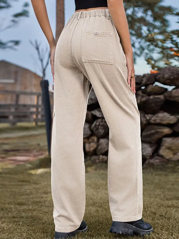 Victoria™ | Relaxed Fit Denim Cargo Pants with Elastic Waist