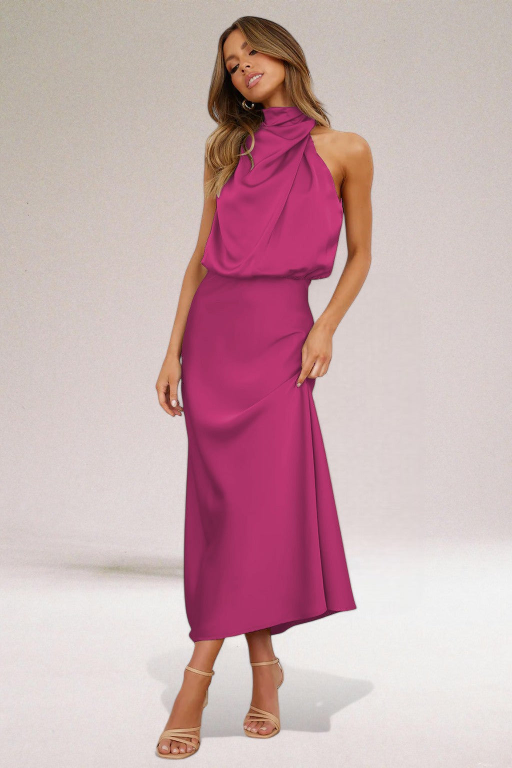 Victoria™ | Glamorous Satin Dress with Halter Neck