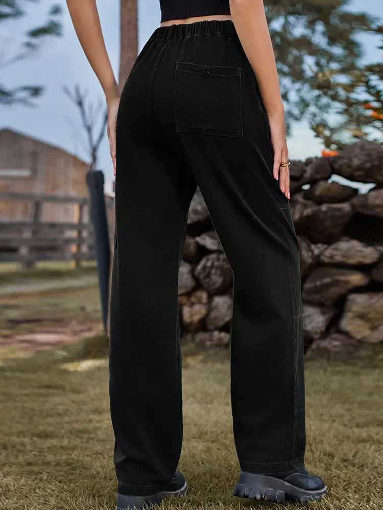 Victoria™ | Relaxed Fit Denim Cargo Pants with Elastic Waist