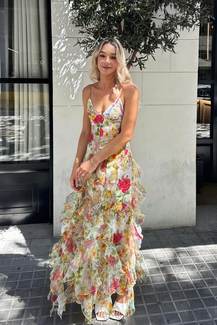 Rosa | Abito Estivo con Volant e Stampa Floreale